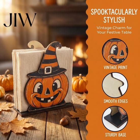 Cartoon Style Ornament Halloween Wooden Napkin Holder, Ghost Mummy Pumpkin Gothic Rustic Dining Table Accessory Tabletop Tissue Dispenser for