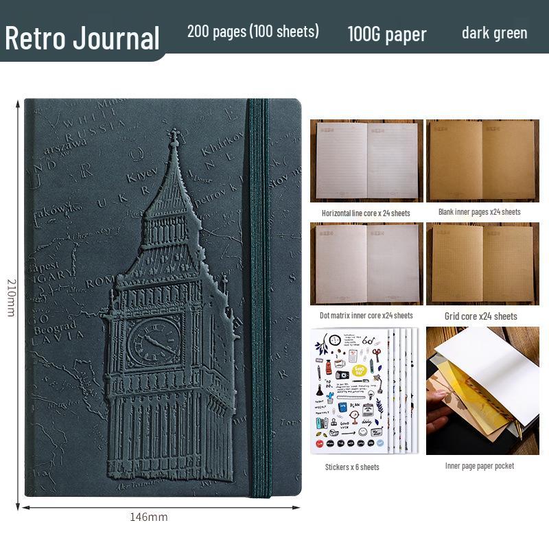 Exclusive Big Ben 3D Embossed A5 Retro Hardcover Planner Notebook with Band Binding