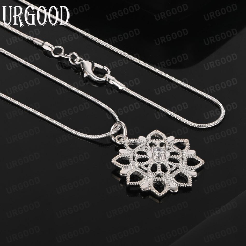 925 Sterling Silver Fashion Flower Pendant Necklace Wedding Jewelry