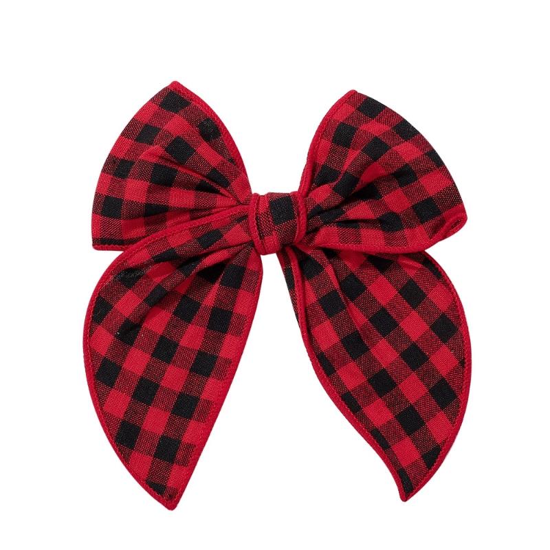 Girls Bow Hair Clips for Christmas Hair Accessories Kids Side Clip Plaid Print Sailor Bows Cotton Hairpin Barrettes Child Headwear