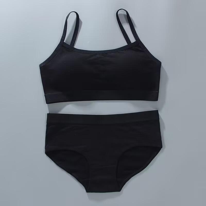 

Спортивный бюстгальтер для девочек-подростков, нижнее белье для тренажерного зала, беспроводной спортивный бюстгальтер для девочек-подростков с трусами 8-16T чёрный