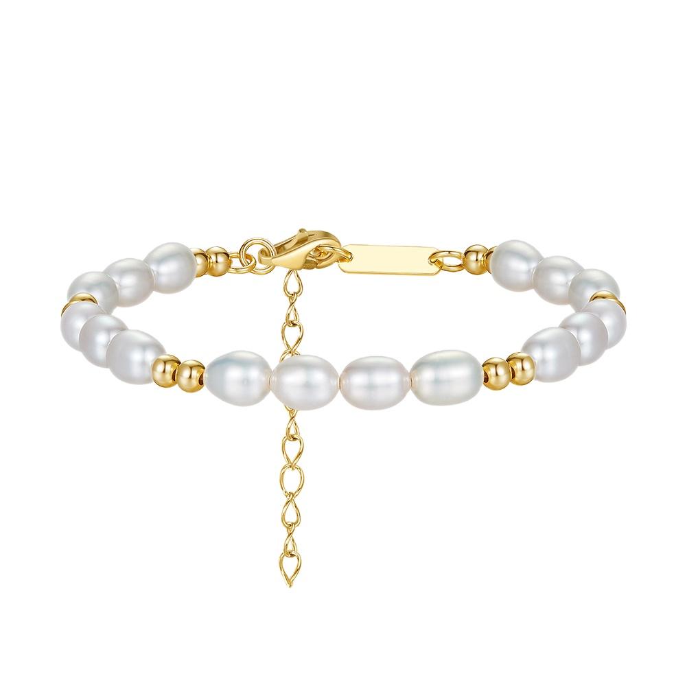 Elegant Gold Beads with Cultured Freshwater Pearl Bead 925 Sterling Silver Bracelet Jewelry Factory