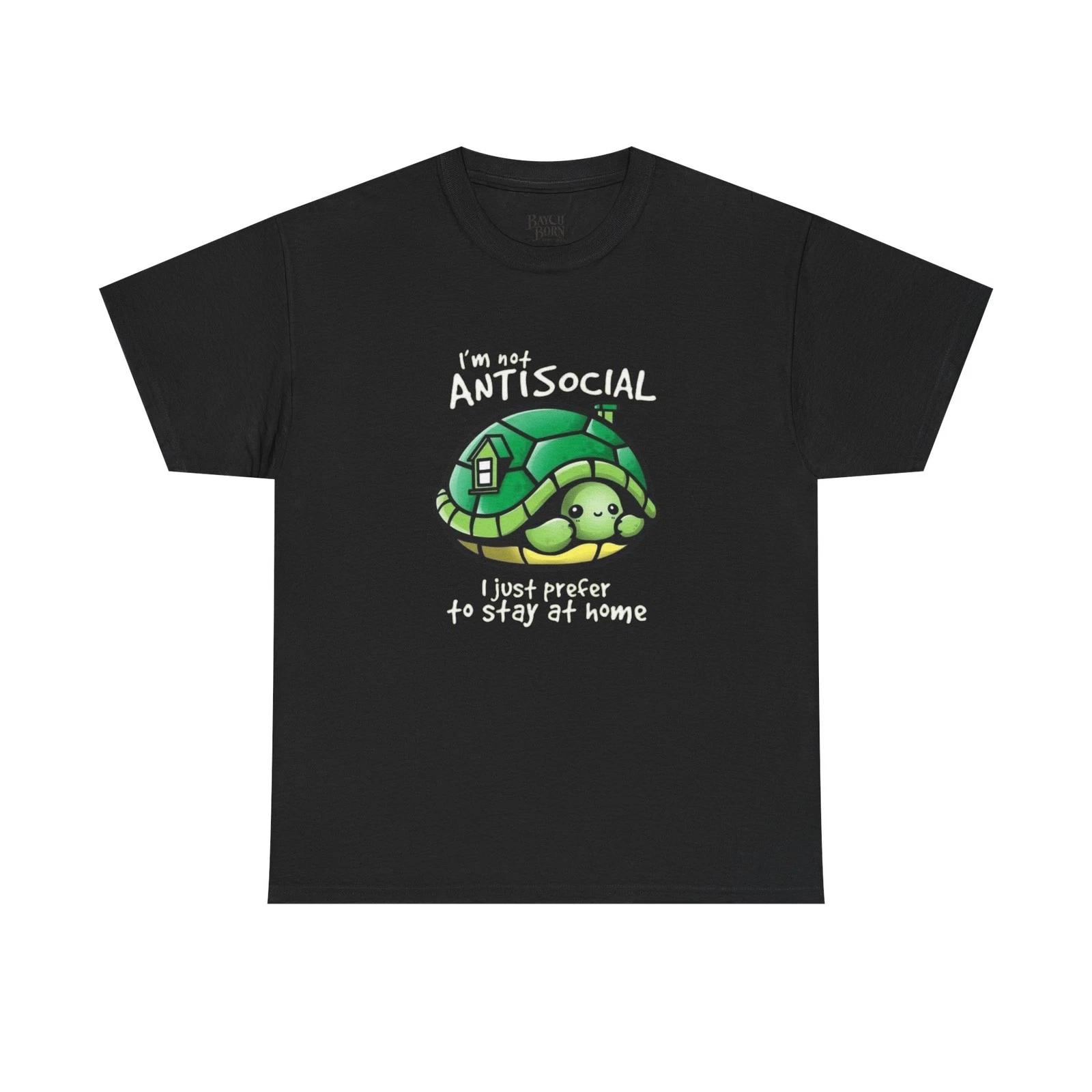 Antisocial Turtle I just prefer to stay at home T-Shirt | Turtle Graphic Tee L