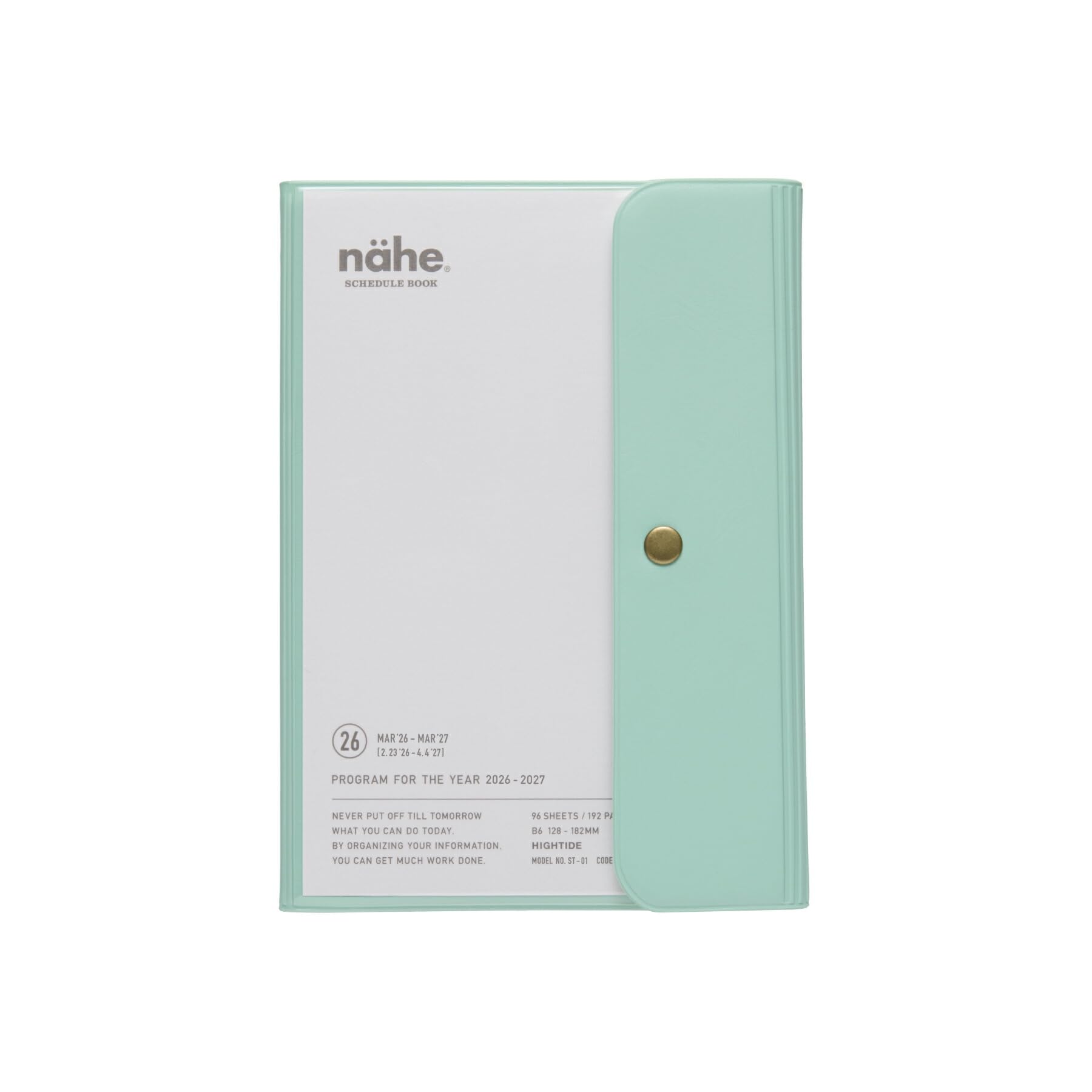 Hightide 2026 Mint B6 Weekly Vertical Starts March 2026 Weekly Schedule Book Planner/Nahe / / /