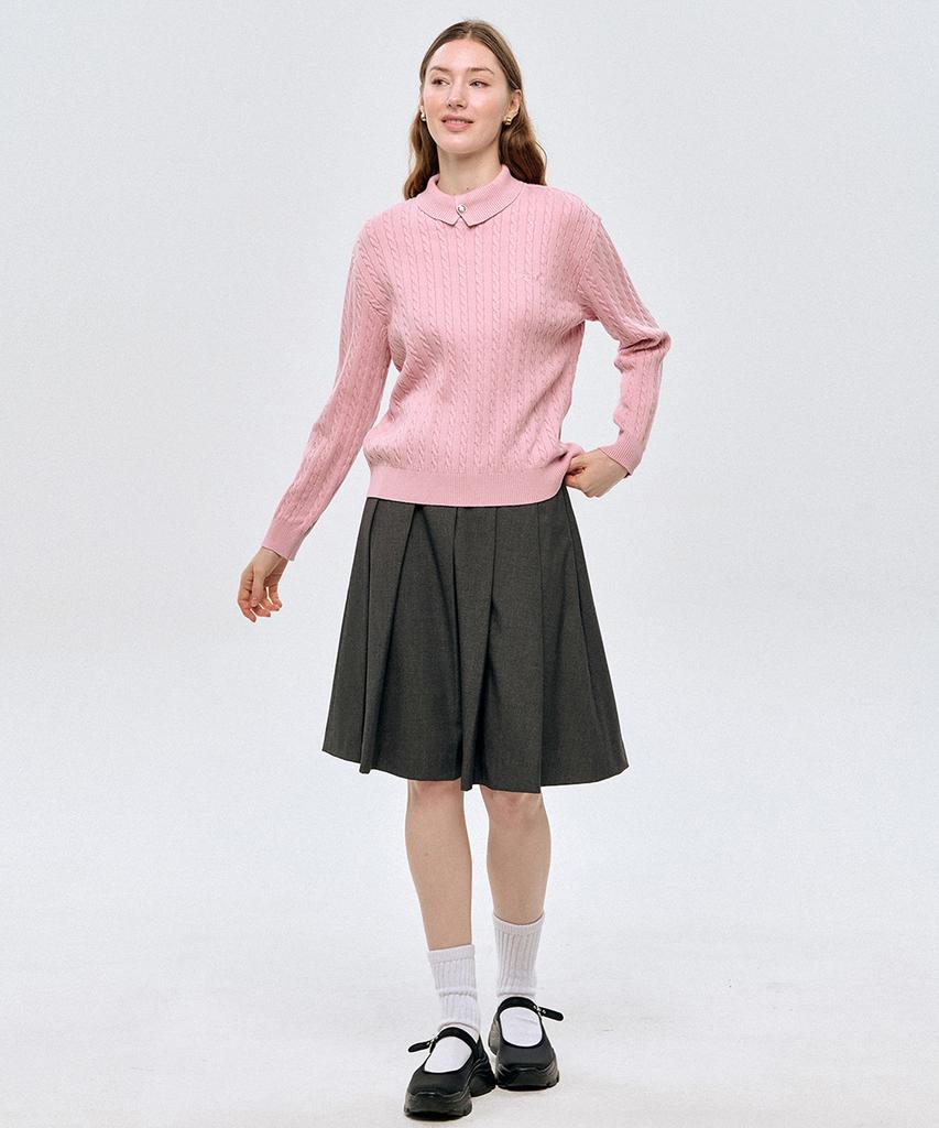 LESONNET Duke Cable Knit Pullover Pink