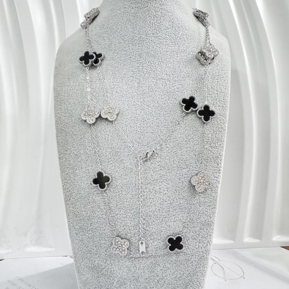 

13 мм Титановая сталь 90 см 20-Цветочный Двусторонний Бриллиантовая Ракушка Четырехлистный Клевер Ожерелье Цепочка для свитера