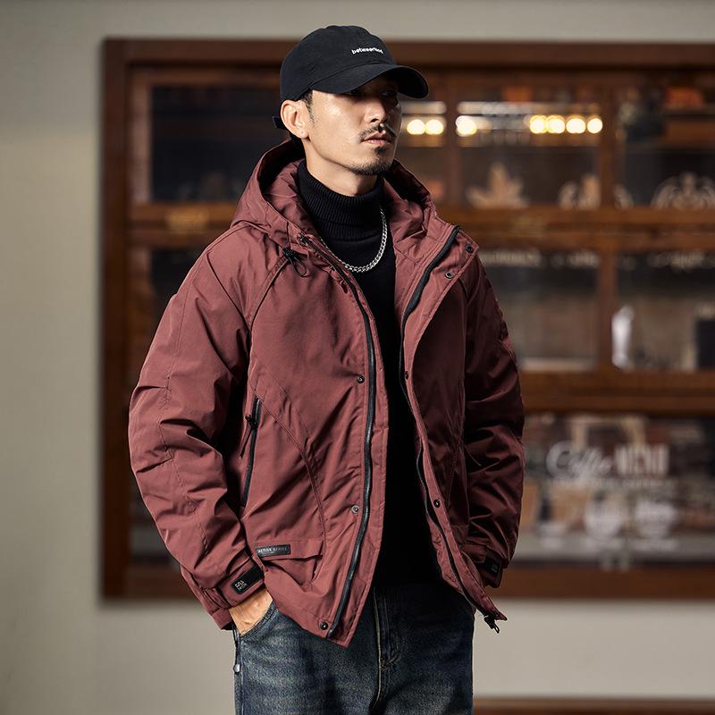 

Мужская ретро рабочая хлопковая ветровка с капюшоном, Осень/Зима 2026 M (100-120 lbs) темно-красного