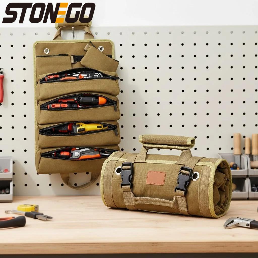 Heavy Duty Roll Up Tool Bag Portable Foldable Organizer with 2 Small Pouches for Mechanics and DIY Projects