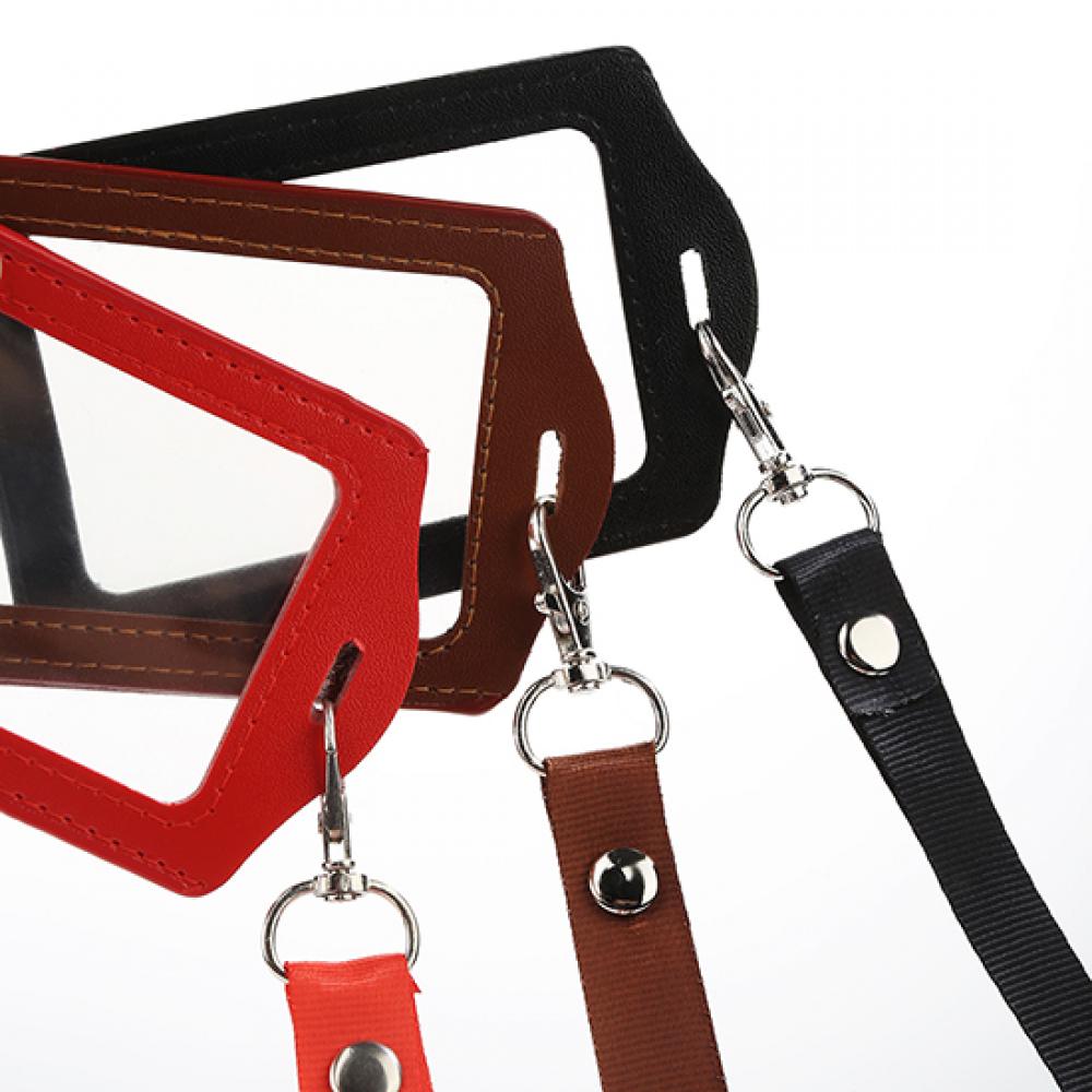 Porta carte di identità alla moda con cornice in ecopelle, custodia trasparente e cordino