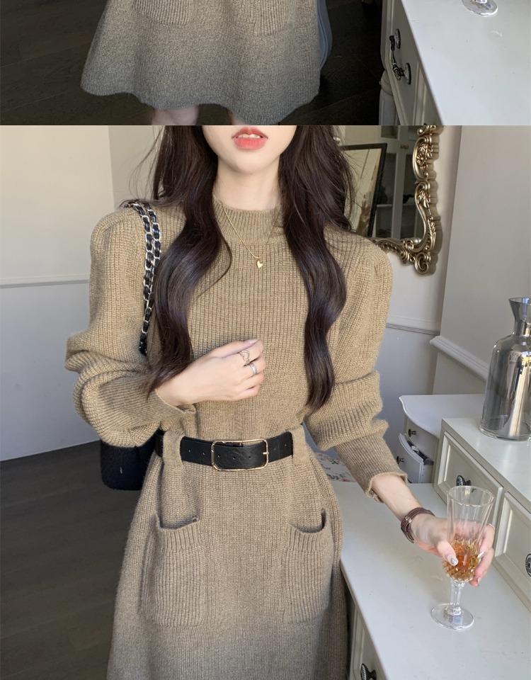 Chic Korean Style Knitted Sweater Dress for Autumn & Winter - Slimming Waist, Thick Base Layer