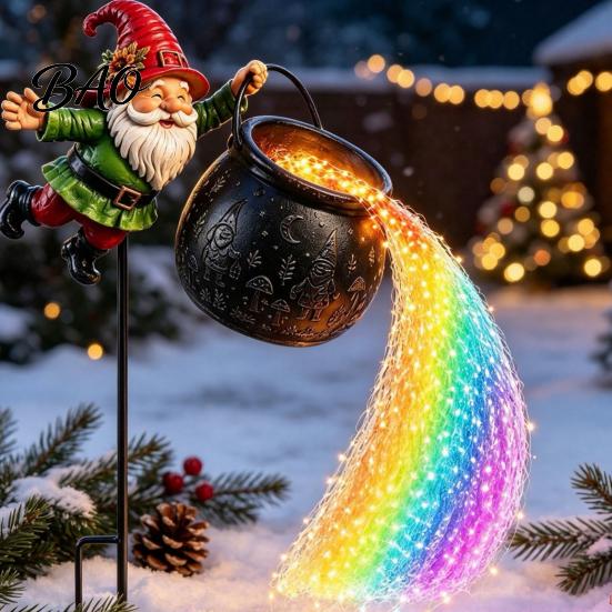 Holiday Path Lights for Walkway Solar Christmas Garden Stake Light, Santa Pouring Flowing LED String Lights, Colorful Magical Waterproof Pathway