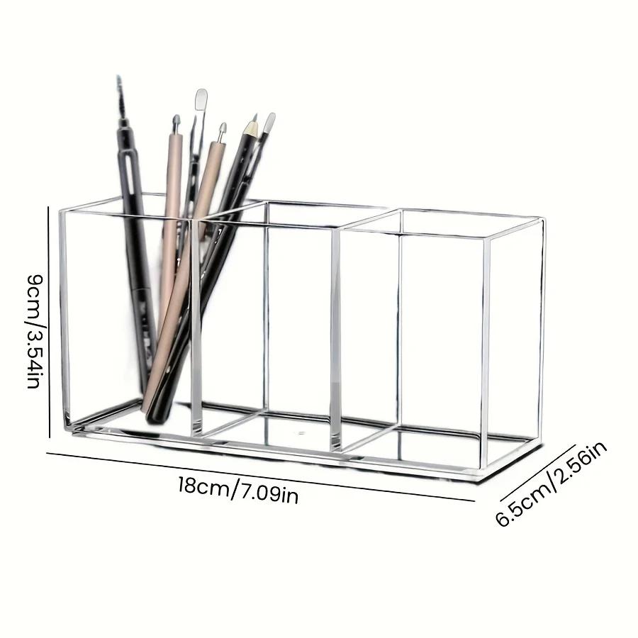 

Transparent Makeup Brush Organizer Makeup Storage Tray Bathroom Drawer Makeup Organizer 3 Slot Acrylic Makeup Brush Organizer прозрачный