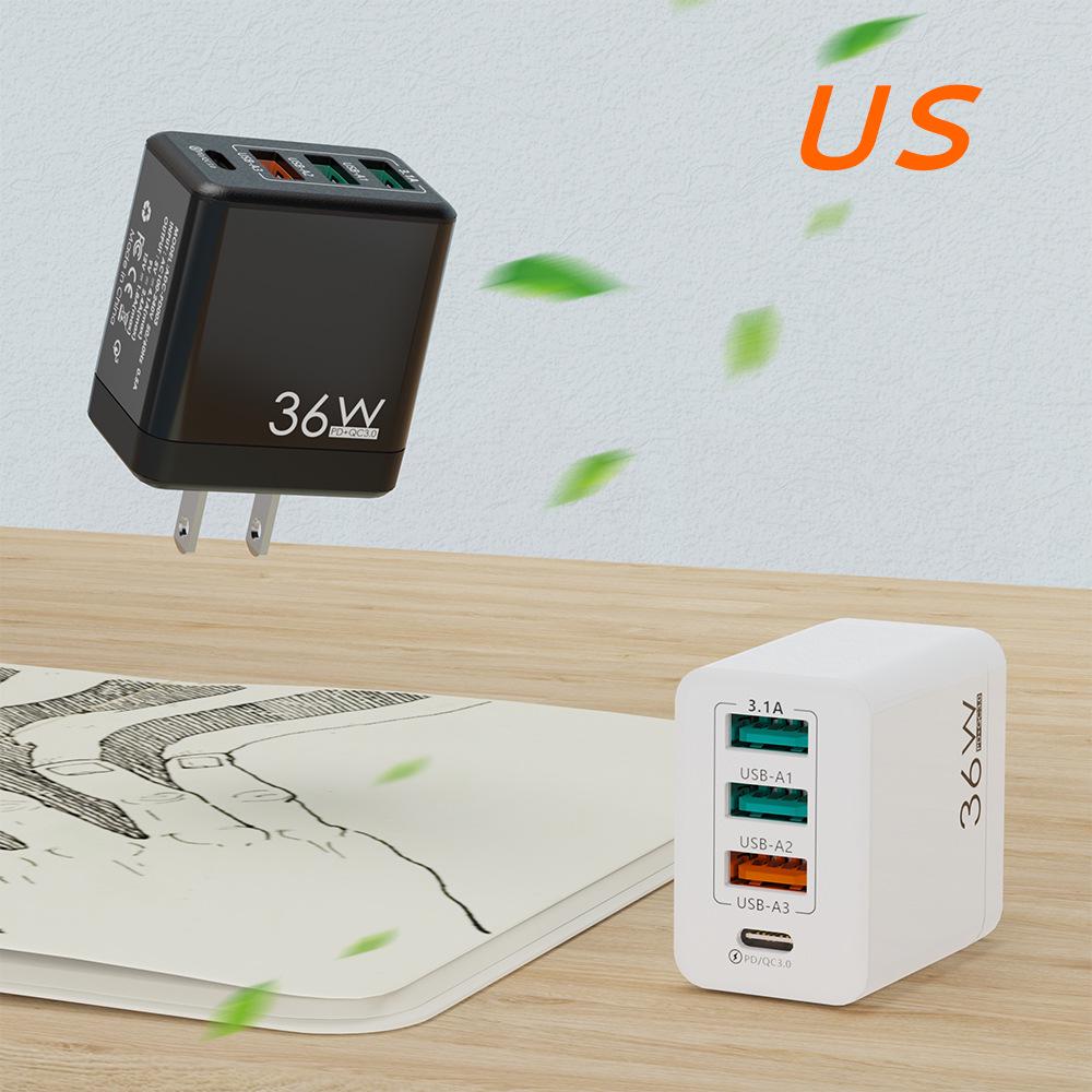 36W Multi-Port Charger with 3A+1C Ports, UK Standard, High-Power 3.1A Flash Charging