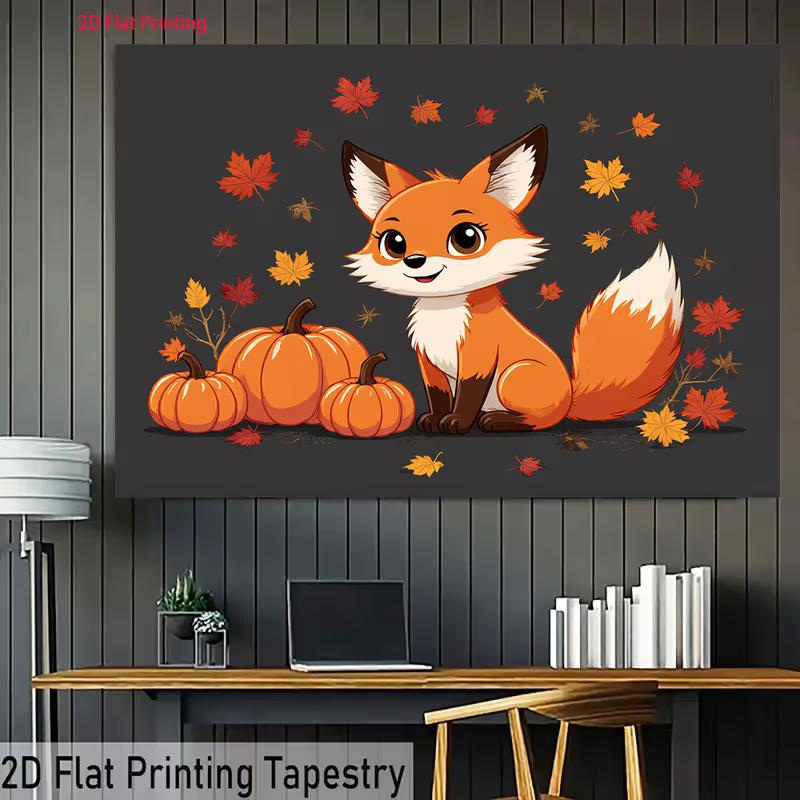 2D Fall Themed Backdrop 2D Cute Fox with Pumpkins Background for Thanksgiving Event Decoration
