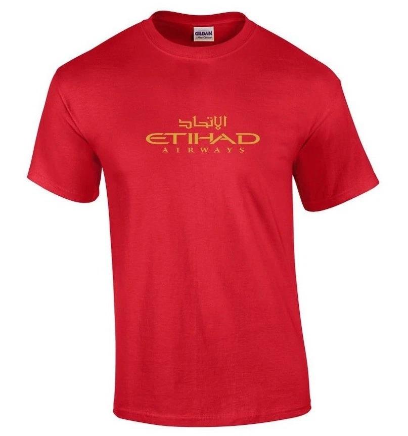 Etihad Airways Gold Logo United Arab Emirates Airline Red Cotton T-Shirt 4XL