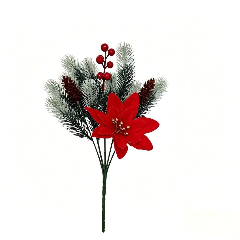 Red Berry Christmas Pine Branches Green Pine Leaves Decorative Flower  Home Decoration