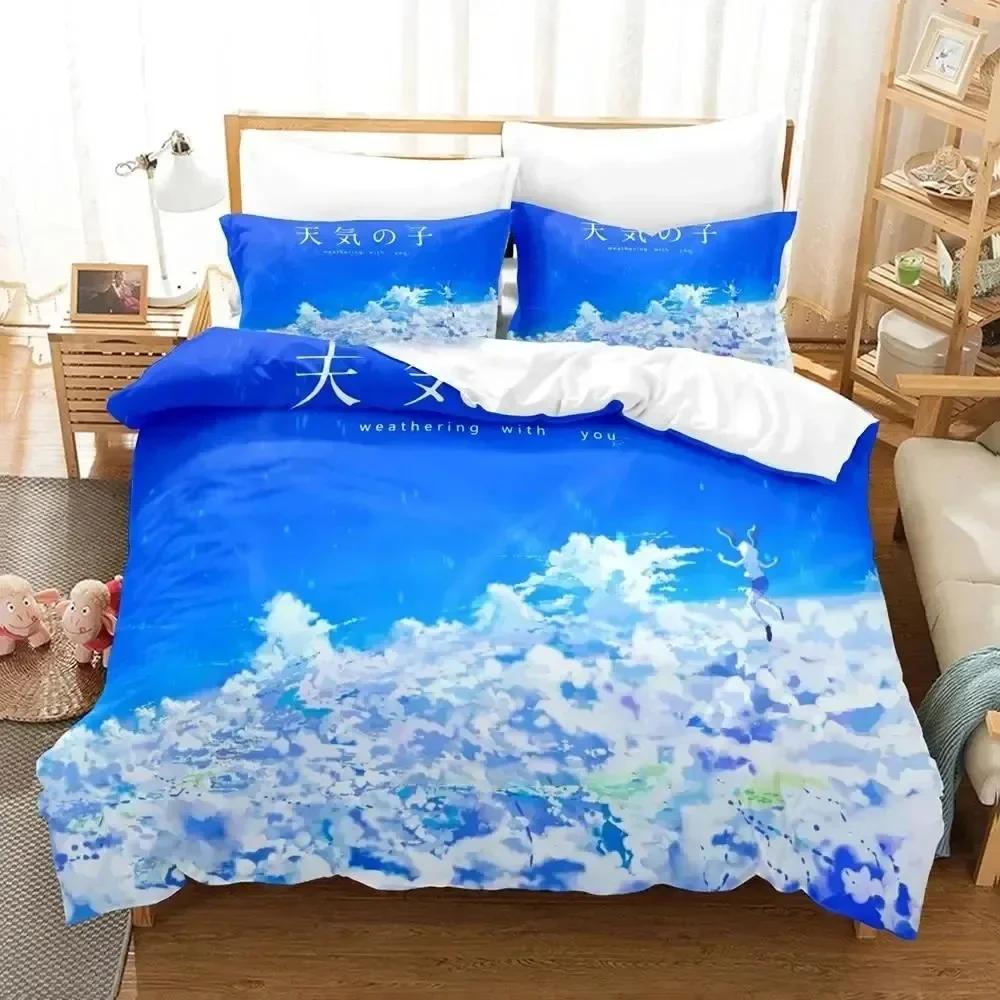 3d Anime Weathering with You Bedding Set Duvet Cover Sheet Printed Bed Set Pillowcase Bed Full Queen King Size Comforter Bedroom