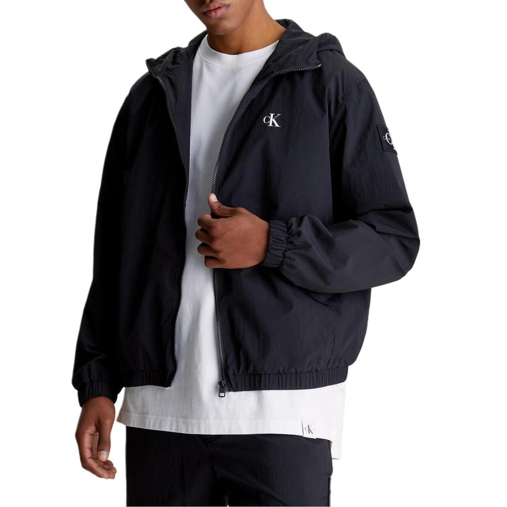 Calvin Klein Casual Hooded Loose Wrinkled Long Sleeve Windbreaker Men Outerwear Black J30J325106-BEH