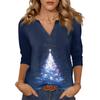 Women's Casual Fashionable Sexy Comfortable V-Neck Christmas Three-Quarter Sleeve Top
