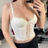 Purely Sweet and Spicy Lace Patchwork Bow Suspender Sexy Perspective Cross Strap Strapless Hot Girl Corset with Design Sense of Ultra-short Vest