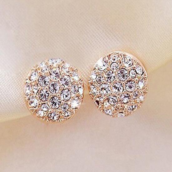 Circle Full Rhinestone Inlaid Ear Stud Women Elegant Earrings Banquet Jewelry