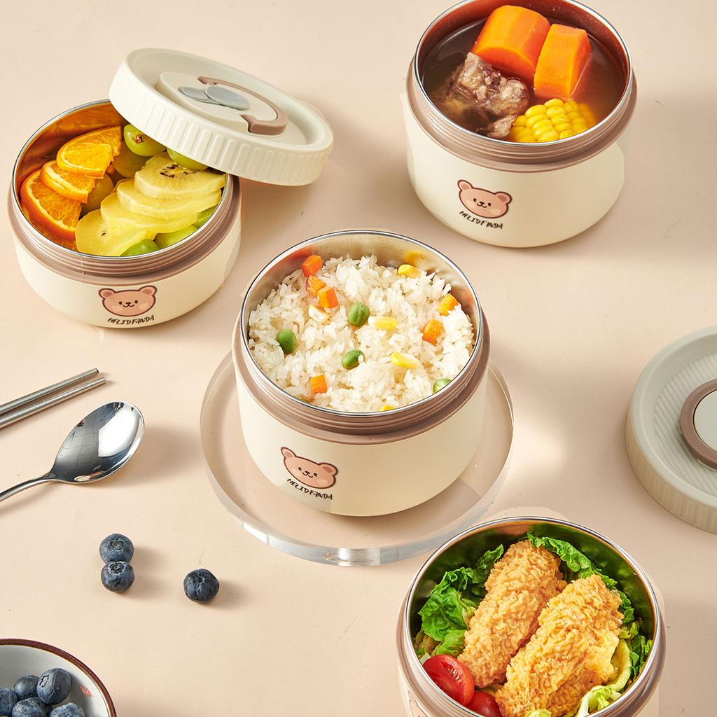 Cute Thermal Lunch Box for Kid Student School Portable Leak-proof 304 Stainless Steel Keep Warm Food Container Microwave Safe