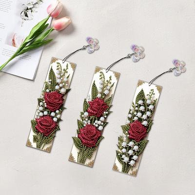 3Pcs Flower Patterns DIY Irregular Shaped Diamonds Diamond Bookmark Art Projects for Readers Home Office Book Decor & Gift Idea