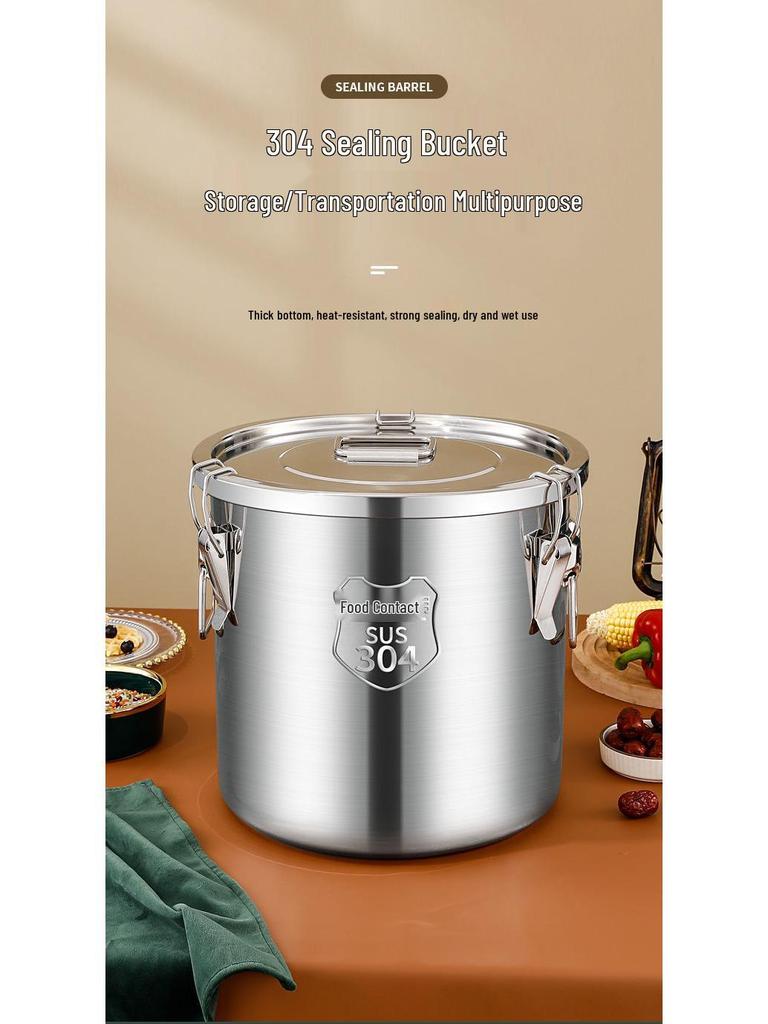 Stainless Steel Sealing Bucket: Insect & Moisture-Proof Rice and Soup Container