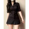 Sommer Slim Fit Raffung Hemdblusenkleid - Sexy, Taillenbetonend, Mittellanges Design für Damen