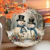 Bonhomme de neige Noël Art Mural Métallique 8x8 Pouces Aluminium Décoration de Fête Scène d'Hiver Roses Rouges Plaque Métallique Ronde Intérieur Extérieur Maison Jardin Décoration Facile à Accrocher
