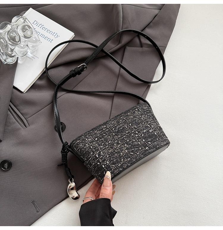 Light Luxury Sequined Small Bag Women's Shoulder Bucket Bag Denim Blue Chain Messenger Bag