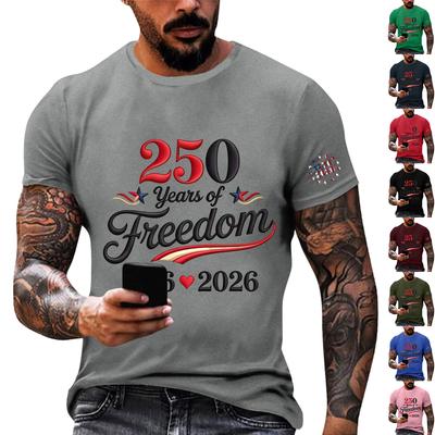 Men's Short Sleeve Crew Neck T Shirt with 250 Years of 2026 Print Comfortable Fit Casual Top