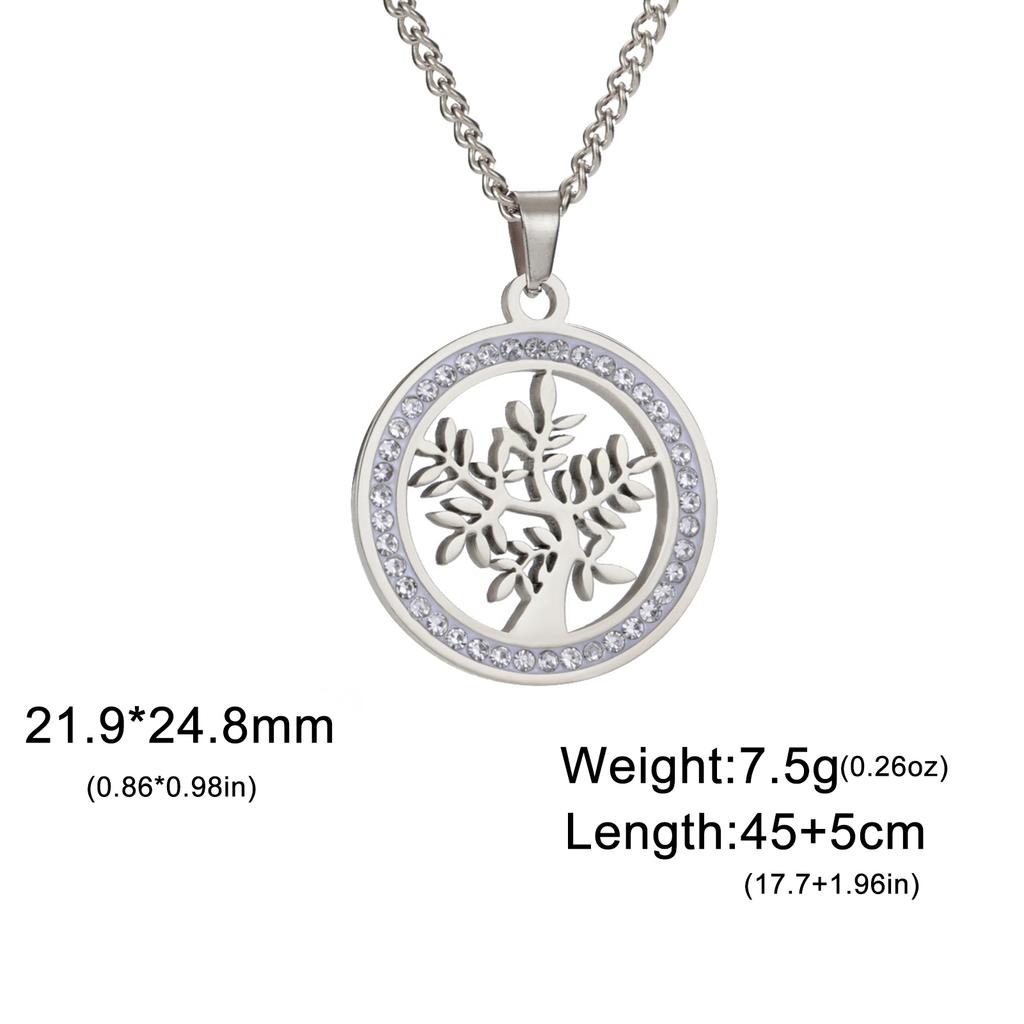 Tree of Life Clear Zircon Round Pendant Necklace Women Stainless Steel Gold Color Neck Chains Luxury Jewelry Wedding Gift
