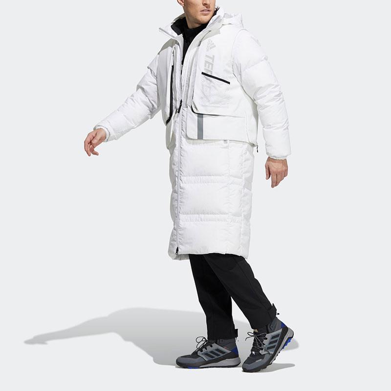 Adidas Long Down Jacket Solid Color Outdoor Windproof Mid-Length Three-In-One Goose Down Coat Unisex Jacket White H13854