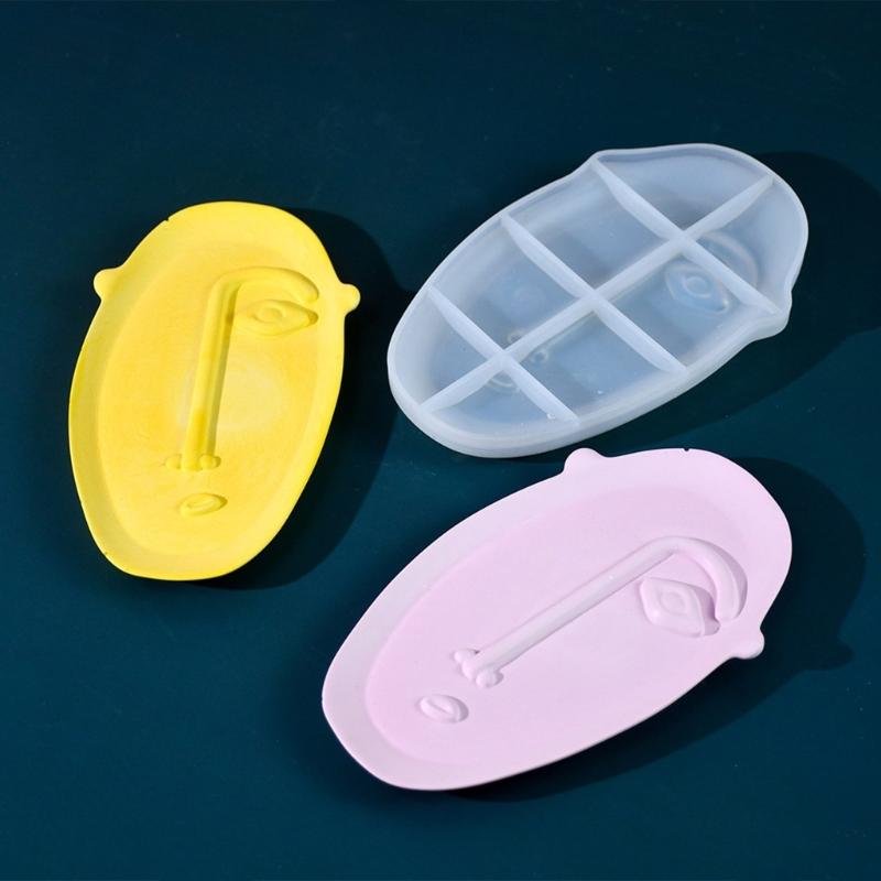 Flexible Silicone Resin Mold for Dish Epoxy Abstract Face Shaped Tray Making Mould Creative Storage Plate Mould