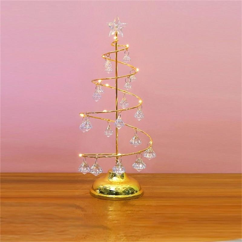 Crystal Star Iron Christmas Tree with LED Light Small XmasTree Table Lamp Christmas Decorations for Home Party New Year