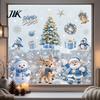 Double Sided Window Decorations 4Pcs Christmas Static Clings, Blue Santa Snowman Reindeer Penguin Gold Decor Stickers, Reusable Xmas Holiday