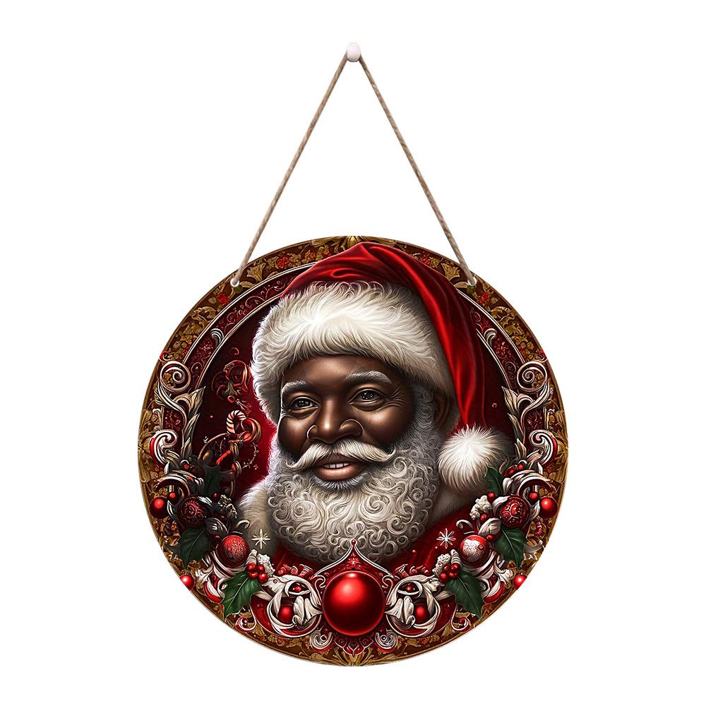 Black Santa Claus Wooden Door Hanging Christmas Decoration