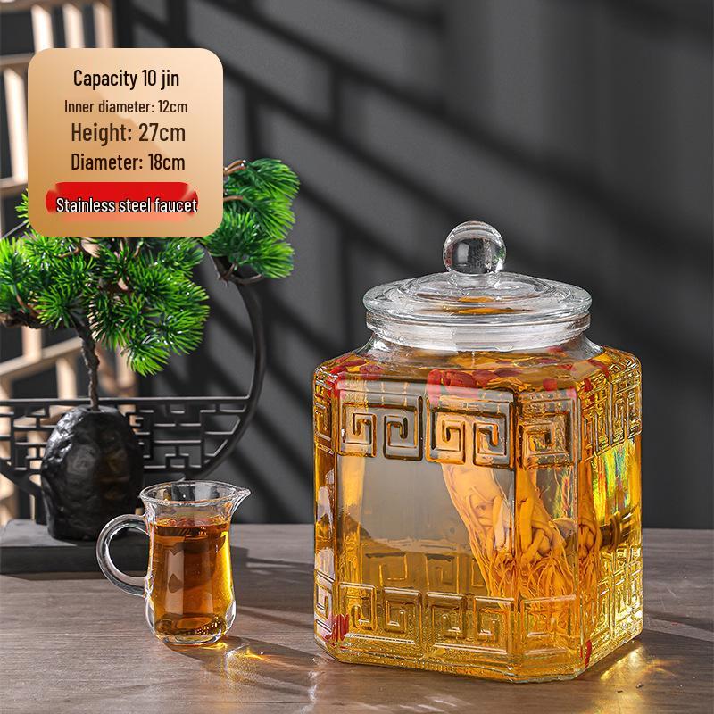 Luxury Sealed Wine & Baijiu Soaking Jar with Faucet for Household Use