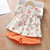 2Pcs/Set Baby Shirt Set Flower Print Breathable Sleeveless Girls Tops Shorts Kit for Summer