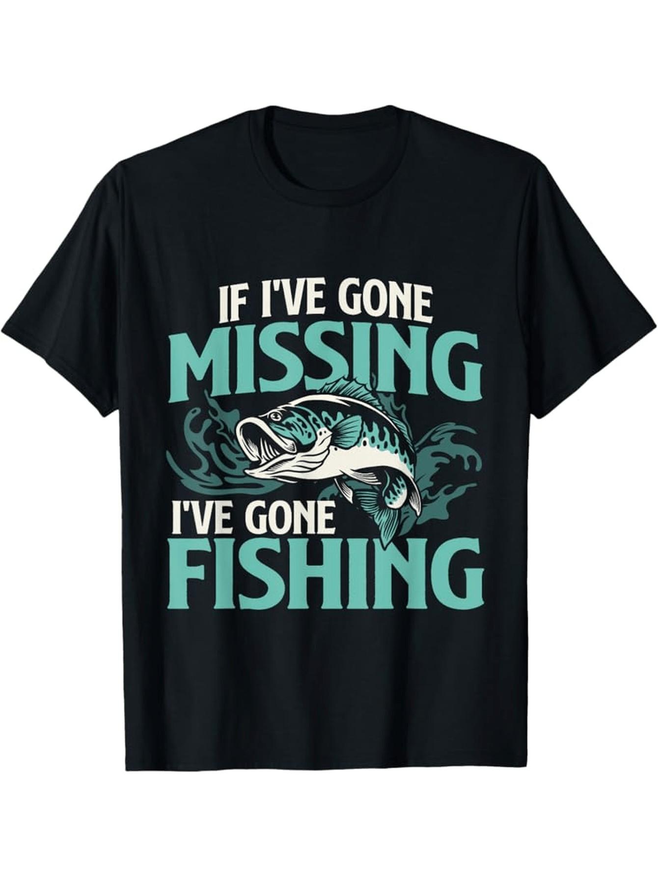 Men S Funny Fishing T-Shirt - If I ve Gone Missing I ve Gone Fishing Graphic Tee with Fish Design - Heavyweight 180gsm 100% Black Shirt - Regular Fi S разноцветный