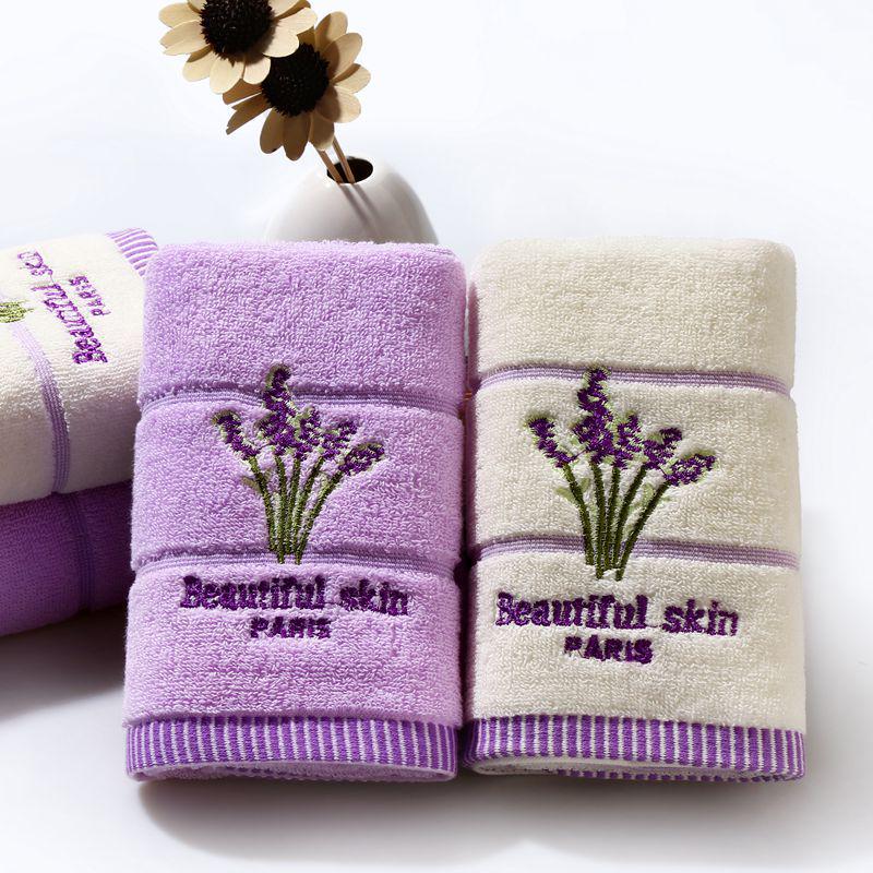 Toalla de baño suave, juego de toallas de lavanda bordadas de algodón, toalla facial de mano de algodón, juego de sábanas