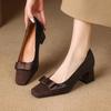 New Comfortable and Casual Small Leather Shoes Women's Rubber Sole Large Size Medium Heel Square Head Women's Shoes Square Heel Suede Four-season Sing