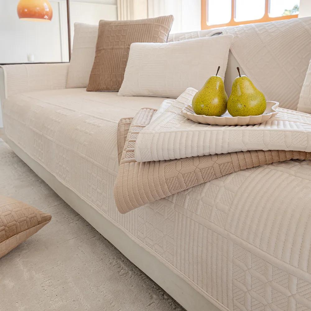 Noord-Nederlandse Fluwelen Quiltbankhoes Antislip Bankhoes Winter Universeel Bankkussen Effen Kleur Eenvoud Bankkussen