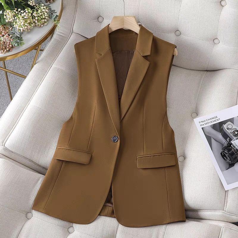 Loose Fit British Style Double Back Slit Vest Sleeveless Jacket Casual Korean Coat