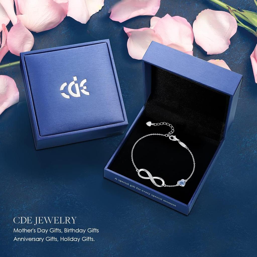 CDE Infinity Herz Geburtsstein Charm Gliederarmband für Frauen 925 Sterlingsilber Verstellbar Muttertag Ehefrau Freundin Sie