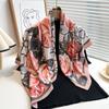 New Rose Printed Designer Large Square Scarf Spring and Autumn Warm Floral Scarf Twill Silk Head Scarf Women 90cm Shawl Luxury
