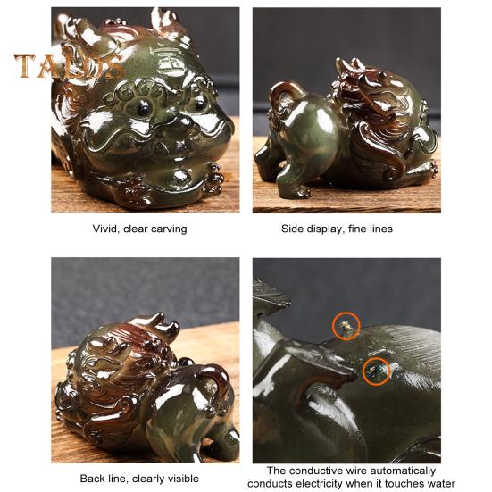 Color Changing Tea Pet Pixiu Resin Lucky Statue Kung Fu Tea Tray Decor Light Up Feng Shui Ornament Home Office Desk Gift