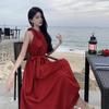[Original Size] Holiday Wind Neck Red Dress Women's Summer Sanya, Yunnan Seaside Vacation Atmosphere