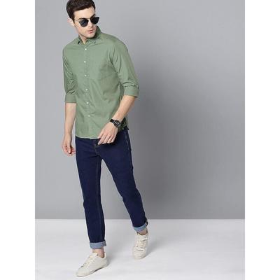 Dennis Lingo Men's Solid Slim Fit Cotton Casual Shirt with Spread Collar & Full Sleeves